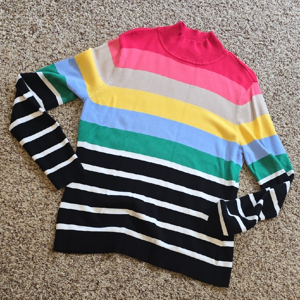New York & Company Multicolor Striped Turtleneck Sweater